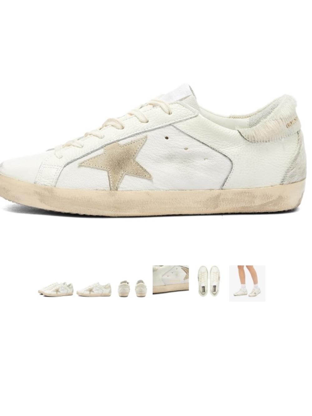 Golden Goose White Leather Low-Top Sneakers with Beige Star Detail